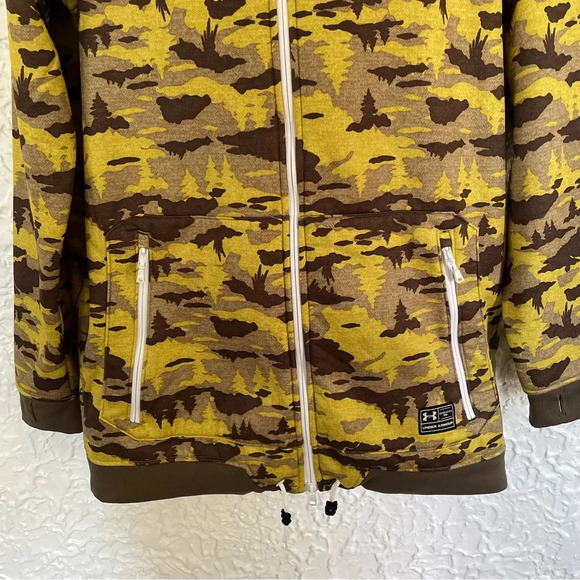 Men’s Under Armour Yellow Camo Forest Full Zip Hoodie Winter Jacket Size XL - Picture 4 of 10